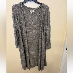 For the republic Gray Open-Front Long Knit Cardigan